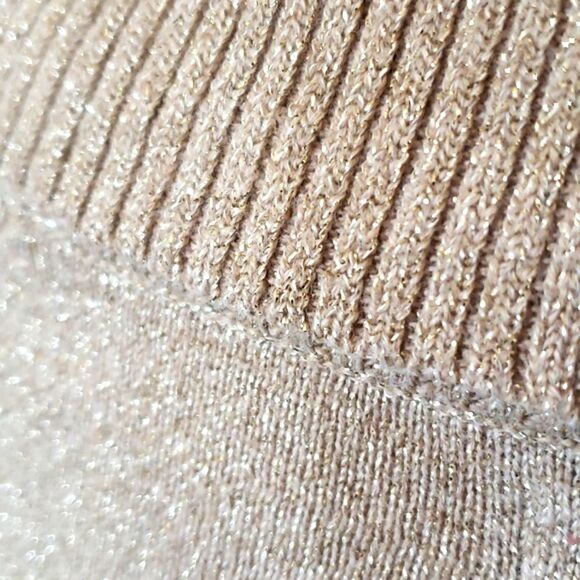 EXPRESS Shimmery Gold Cashmere Sweater Chunky Cowl Neck Short Sleeve - Picture 9 of 11